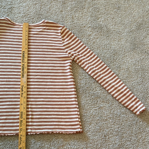 LOFT Brown and Cream Striped Knit Top with Lettuce Edge - Picture 9 of 11